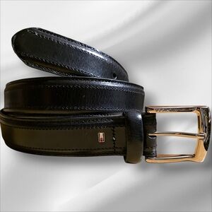 Tommy Hilfiger Black Leather Belt Silver Buckle (BLT7)